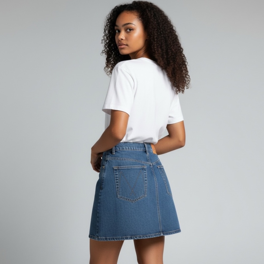 NWOT Marc Jacobs Y2K Indigo Aline Denim Mini Skirt Logo Embroidery Hi-rise XS/25